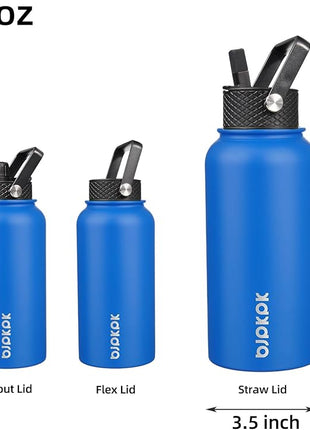 BJPKPK Insulated Water Bottles with Straw Lid, 27oz Stainless Steel Water Bottle with 3 Lids, Leak Proof BPA Free Metal Thermo, Mugs, Tumblers, Keep Cold Hot - Sapphire