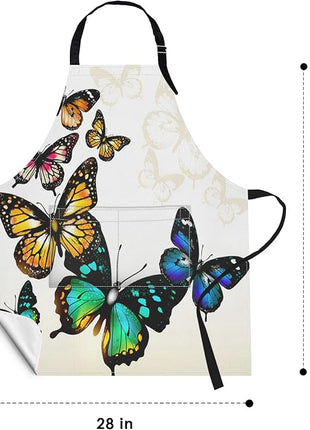 Britimes Watercolor Butterfly Animal Blossom Apron Home Kitchen Cooking Baking Gardening for Women Men with Pockets 32x28 inch
