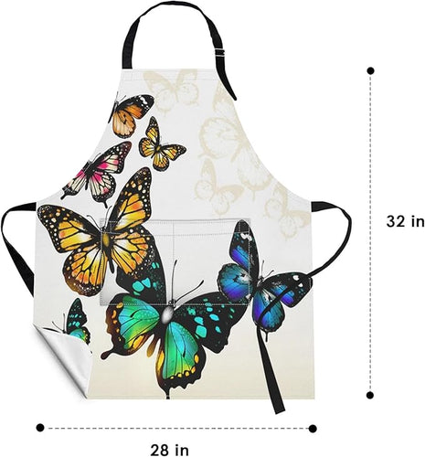 Britimes Watercolor Butterfly Animal Blossom Apron Home Kitchen Cooking Baking Gardening for Women Men with Pockets 32x28 inch