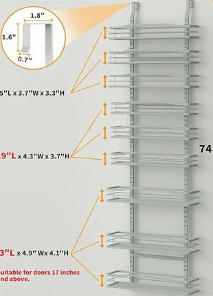 Moforoco Grey 9-Tier Over The Door Pantry Organizer, Pantry Organization and Storage, Black Hanging Basket Wall Spice Rack Seasoning Shelves