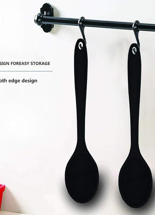 2 Pcs Silicone Spoons for Cooking Heat Resistant, Hygienic Design Cooking Utensi Mixing Spoons for Kitchen Cooking Baking Stirring Mixing Tools (Black)