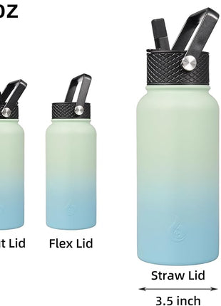 BJPKPK Insulated Water Bottles with Straw Lid, 27oz Stainless Steel Water Bottle with 3 Lids, Leak Proof BPA Free Metal Thermo, Mugs, Tumblers, Keep Cold Hot -Mint