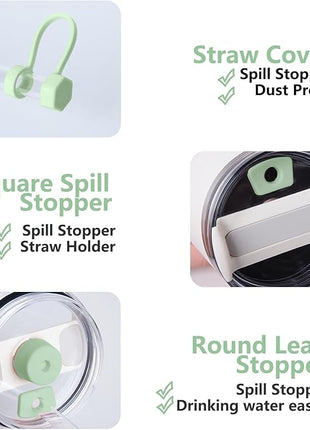 Silicone Spill Stopper Set Compatible with Stanley Cup 2.0 30oz & 40oz with Straw Cover (Set of 2, Matcha)
