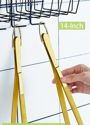 JETKONG 2 Pcs 14-Inch Cooking Tweezers Extra Long Stainless Steel Food Tweezers Kitchen Tweezer Tongs (Gold)