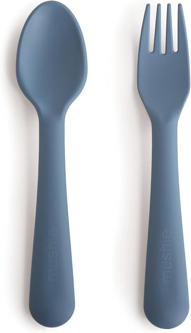 mushie Flatware Fork and Spoon Set For Kids | Made in Denmark (Twilight Blue)