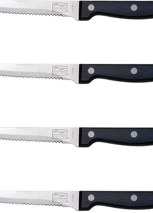 Chicago Cutlery Essentials 4-Piece Serrated Steak Knives, 4.5" Stainless Steel Blades for Effortless Cutting, For Home Kitchen and Professional Use
