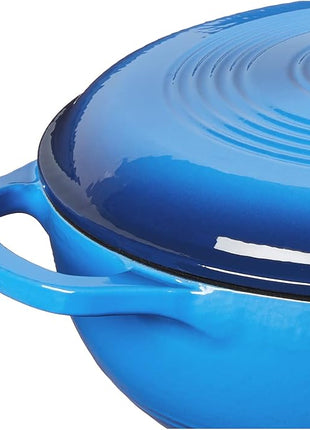 Lodge 3 Quart Enameled Cast Iron Dutch Oven with Lid – Dual Handles – Oven Safe up to 500° F or on Stovetop - Use to Marinate, Cook, Bake, Refrigerate and Serve – Caribbean Blue