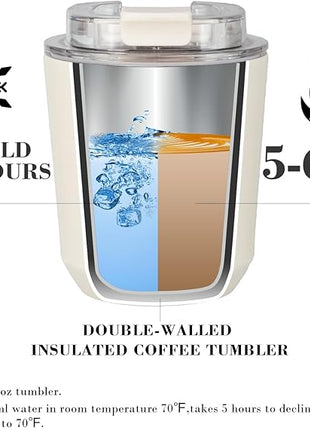 Puraville Insulated Tumblers with Lid, 10 oz Travel Coffee Mug Stainless Steel Vacuum Cup, Leak Proof Reusable Double Walled Coffee Tumbler for Iced and Hot Drinks, Cream