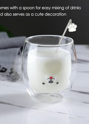 Dog Mug Cute Mugs Glass Double Wall Insulated Glass Espresso Cup, Coffee Cup, Tea Cup, Milk Cup,Kawaii Gift for Office and Personal Birthday Christmas (Happy Dog)