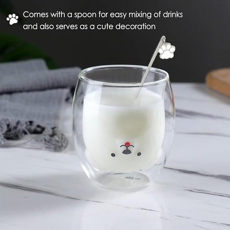 Dog Mug Cute Mugs Glass Double Wall Insulated Glass Espresso Cup, Coffee Cup, Tea Cup, Milk Cup,Kawaii Gift for Office and Personal Birthday Christmas (Happy Dog)
