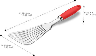 304 Stainless Steel Fish Spatula, Non-Slip Ergonomic Handle Slotted Spatula, Red