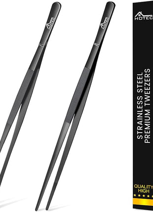 HOTEC Kitchen Tweezers Tongs Stainless Steel Professional Chef Tweezers, Set of 2-12inch Extra-Long Food Tongs for Cooking,Grill and Baking