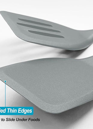 Silicone Spatula Turner Set, High Heat Resistant Spatulas with Seamless One Piece Design, Nonstick Rubber Flippers Utensils for Baking & Cooking,BPA-Free, 2 pack,Black (Grey)