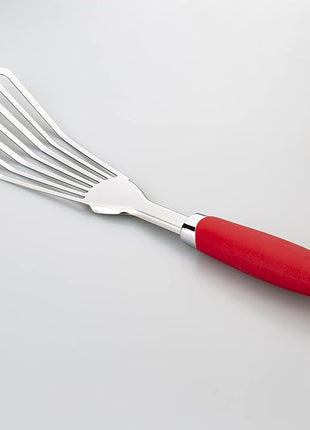 304 Stainless Steel Fish Spatula, Non-Slip Ergonomic Handle Slotted Spatula, Red