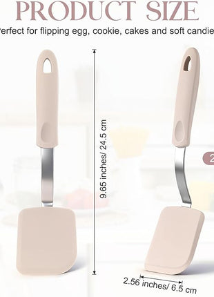 Silicone Cookie Spatula Turner 2 Pack Mini Brownie Spatula Flexible Kitchen Small Silicone Turner for Nonstick Cookware Heat Resistant No Scratch Flipper for Egg Pancake(Khaki)