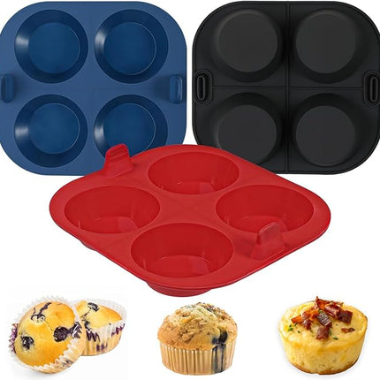 Webake 3PCS Silicone Air Fryer Muffin Pan for Baking 4 Cavity Air Fryer Egg Bites Silicone Mold, Nonstick BPA Free Muffin Tins