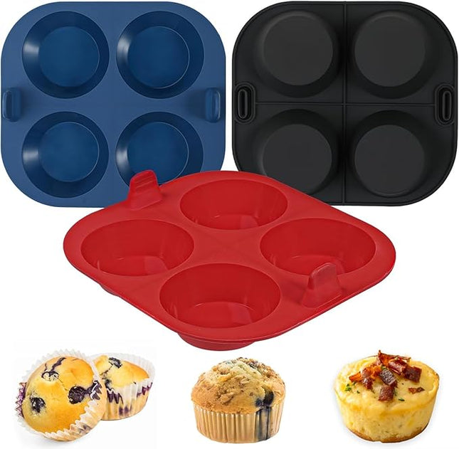 Webake 3PCS Silicone Air Fryer Muffin Pan for Baking 4 Cavity Air Fryer Egg Bites Silicone Mold, Nonstick BPA Free Muffin Tins