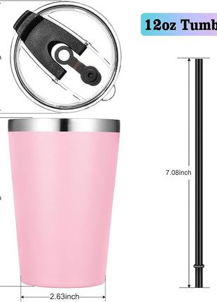 VEGOND 12oz Tumbler Stainless Steel Tumbler bulk Vacuum Insulated Double Wall Travel Tumbler with Lid and Straw Reusable Tumbler, Pink 1 Pack