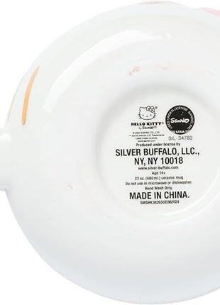 Silver Buffalo Sanrio Hello Kitty Light Pink Bow and Rose Gold Ceramic 3D Sculpted Mug, 20 Ounces