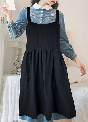 Uaussi Cotton Linen Apron Cross Back Work Apron for Women with Pockets Pinafore Dress X Cross Halter Apron for Chef Gardening