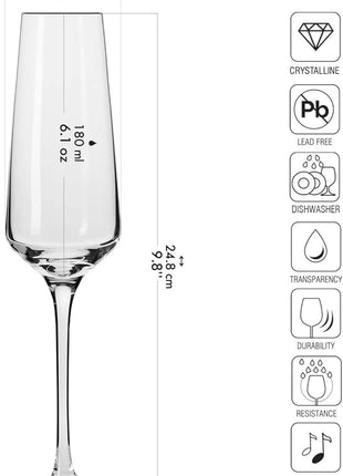Krosno Crystal Champagne Flute Glasses, Set of 6, 6.1 oz, Avant-Garde Collection, Classic Shape for Timeless Style, Ideal for Mimosas, Prosecco, Sparkling Wine, Dishwasher Safe, Made in Europe