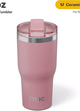 RTIC 30oz Essential Tumbler with Lid, Ceramic Lined, Insulated, Stainless Steel, Metal, Double Wall Vacuum-Insulation, Travel Cup for Iced Coffee, Tea, Hot and Cold Drink, Dusty Rose