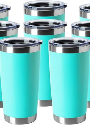 HASLE OUTFITTERS 20oz Tumblers Bulk Stainless Steel Cup with Lid Double Wall Vacuum Insulated Coffee Mug for Cold & Hot Drinks 8 Pack, Light Blue