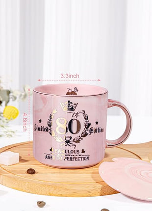 80th Birthday Gifts for Women, 14oz Pink Coffee Mug with Gold Pattern, Best Gifts for 80 Year Old Grandma, Mom, Sister, Friend, Fabulous 80 Limited Edition, 1943 Birthday Gifts for Women.