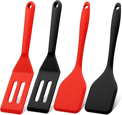 Mini Silicone Brownie Serving Spatula Set Flexible Non Stick Serve Turner Heat Resistant Cooking Spatula for Flip Eggs Crepe Steak Pizza Kitchen Utensil (Red, Black)