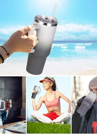 SYACOT 40 oz Tumbler with Handle and Straw Stainless Steel Insulated Tumbler Leak Proof Lid and Straw Lid Reusable Travel Mug Coffee Mug Cup Dishwasher Safe Keep Drinks Cold and Hot (Grey&Black)