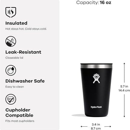 Hydro Flask All Around Tumbler Press-In Lid, Insulated Travel Mug, Stainless Steel Coffee Cup 16 Oz Tonal Birch Gray