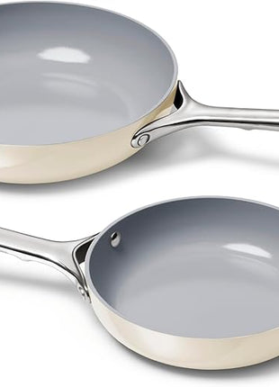 Caraway Fry Pan Duo - Nonstick Ceramic Frying Pan (8" & 10.5”) - Non Toxic, PTFE & PFOA Free - Oven Safe & Compatible with All Stovetops (Gas, Electric & Induction) - Cream