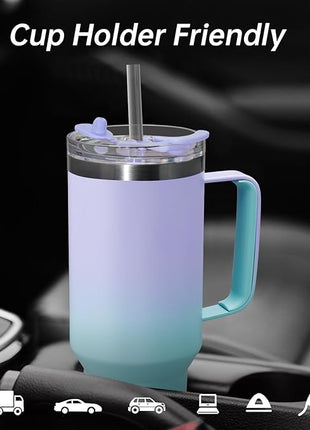 COKTIK 40 oz Tumbler With Handle and Straw Lid, Vacuum Insulated Travel Coffee Mug Stainless Steel Insulated Cup for Beverages, Leak-proof, Cupholder Friendly (Sweet Candy)
