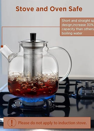 1500ml(50oz) Glass Teapot with Removable Infuser, Ehugos Stovetop Safe Large Tea Pot, Blooming and Loose Leaf Hand Crafted Kettle for Women and Adult with Stainless Infuser