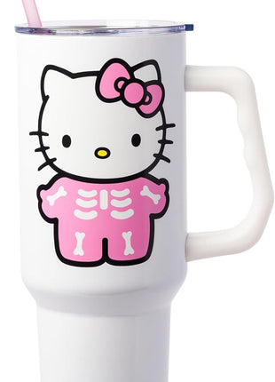 Silver Buffalo Sanrio Hello Kitty Halloween Spooky Skeleton Costume Stainless Steel Tumbler with Handle and Straw, Fits in Standard Cup Holder, 40 Ounces (Pack of 12)