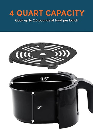 Elite Gourmet EAF4617 Electric Digital Hot Air Fryer, 1350Watts, Oil-Less Healthy Cooker, Timer & Temperature Controls, 4 Quart, Black