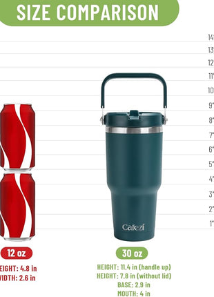 30oz Tumbler with Handle and Straw, Vacuum Insulated Tumblers with Flip Straw and Top Handle, Reusable Insulated Cup for Home, Outdoors, Leakproof, Fits in Cup Holder, Cold for 30 Hours