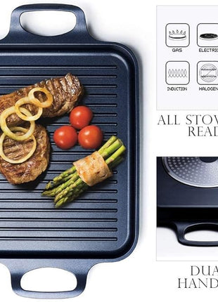 S·KITCHN Nonstick Grill Pan, Induction Stove Top Grill Plate, Glass Grilling Pan for Indoor, Gas Range Grill Panel/Skillet