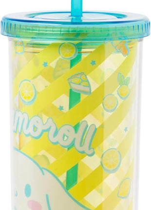 Silver Buffalo Sanrio Hello Kitty and Friends Cinnamoroll Lemons and Lemonade Plastic Cold Cup with Lid and Straw, 20 Ounces