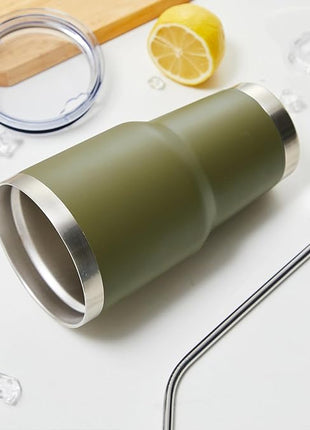 MEWAY 30oz Insulated Tumbler With Lids and Straws,Stainless Steel Double Vacuum Coffee Tumbler Cup, Brush, Durable Powder Coated Coffee Cup for Cold & Hot Drinks, Office, Travel(Army Green,8 PACK)