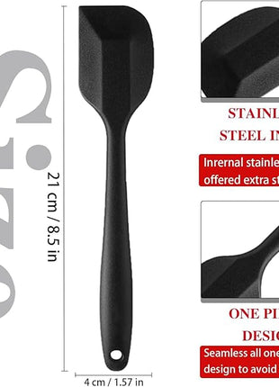 8 Pieces Silicone Spatula, 8.5 inch Non-stick Spatulas with Stainless Steel Core,Heat Resistant-500℉, Food Grade Silicone, Dishwasher Safe, for Mixing,Cooking,Baking (Black)