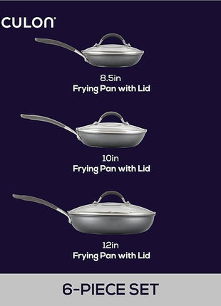 Circulon A1 Series with ScratchDefense Technology Nonstick Induction, Frying Pans/Skillets with Lids, Metal Utensil Safe, Skillet Set w/Lid (8.5", 10" & 12") - Graphite