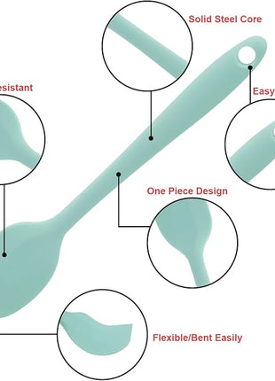 Silicone Spatulas Set, Rubber Spoon Spatula Heat Resistant Spoonula One Piece Design Seamless Spatula Non-Stick Scrapers Baking Mixing Tool (Light Green)