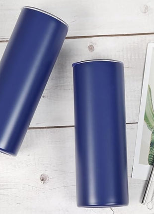 4 Pack 20 Oz Straight Skinny Tumblers,Individually Gift Boxed Stainless Steel Slim Skinny Tumbler Set Bulk, 20 Oz Insulated Slim Thin Travel Tumbler Cup for Diy, Navy