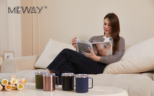 MEWAY 12oz Coffee Mug With Handle 4 Pack Bulk,Stainless Steel Insulated Travel Tumblers With Sliding Lid,Double Wall Vacuum Camping Cup for Hot & Cold Drinks Tea (Cold Grey,Set of 4)