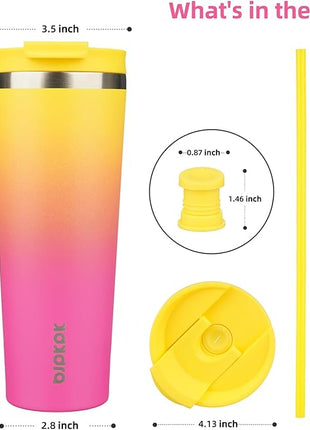 BJPKPK 26oz Stainless Steel Insulated Tumbler With lid And Straw Travel Coffee Thermal Tumblers Cup For Women And Men,Pink Yellow Rose