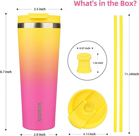 BJPKPK 26oz Stainless Steel Insulated Tumbler With lid And Straw Travel Coffee Thermal Tumblers Cup For Women And Men,Pink Yellow Rose
