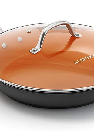Nonstick Ceramic Copper Frying Pan: Non Stick 8 Inches Skillet With Glass Lid - Round Aluminum Saute Pan for Gas, Electric and Induction Cooktops (8 Inch)