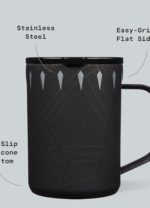 Corkcicle Classic Coffee Mug - Triple Insulated Stainless Steel for Travel - Shatter-Proof Lid - Keeps Drink Hot Over 3 Hours - Holiday Mug Gift - Great for Gifting Warmth - 16 oz - Black Panther