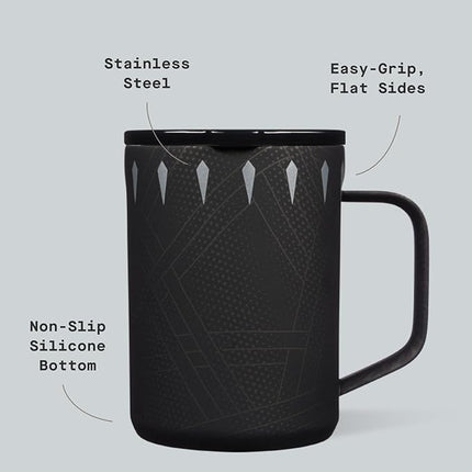 Corkcicle Classic Coffee Mug - Triple Insulated Stainless Steel for Travel - Shatter-Proof Lid - Keeps Drink Hot Over 3 Hours - Holiday Mug Gift - Great for Gifting Warmth - 16 oz - Black Panther